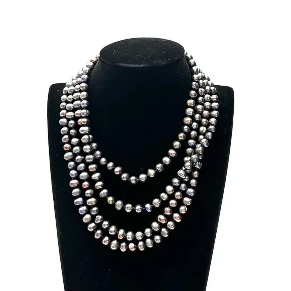 Vintage 66" Peacock Baroque Pearl Necklace — Hand-knotted, Lustrous & Fab — EUC - Picture 5 of 12